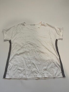 Biancalancia White Short Sleeve Tee with Charcoal Side Stripes